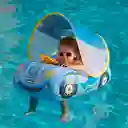Flotador Inflable Para Bebé Con Diseño De Carrito Azul, Toldo Cubresol Ajustable Con Laterales En Malla Para Mejor Visibilidad, Asiento De Seguridad, Respaldo Antivuelco