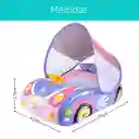 Flotador Inflable Para Bebé Con Diseño De Carrito Rosa, Toldo Cubresol Ajustable Con Laterales En Malla Para Mejor Visibilidad, Asiento De Seguridad, Respaldo Antivuelco