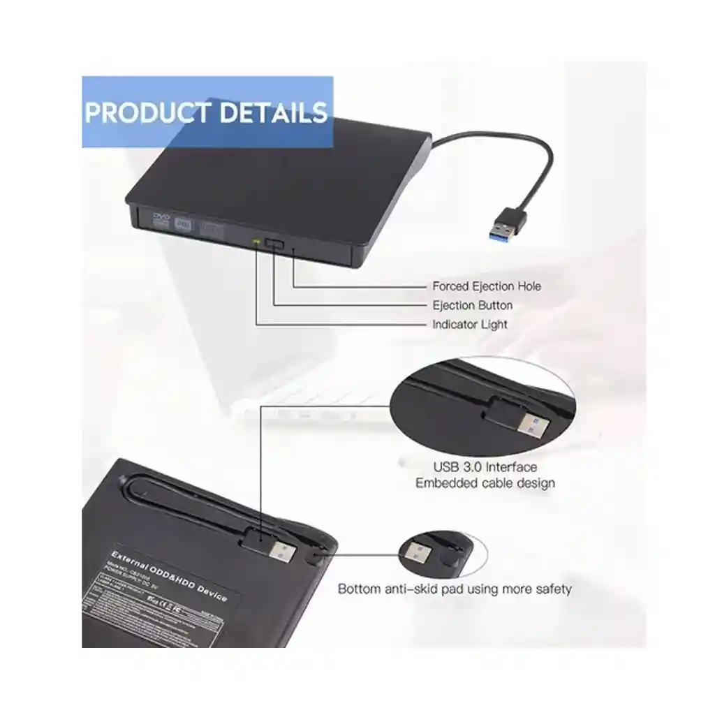 Unidad Cd Dvd Externa Usb 3.0 Alta Velocidad Portátil Lector