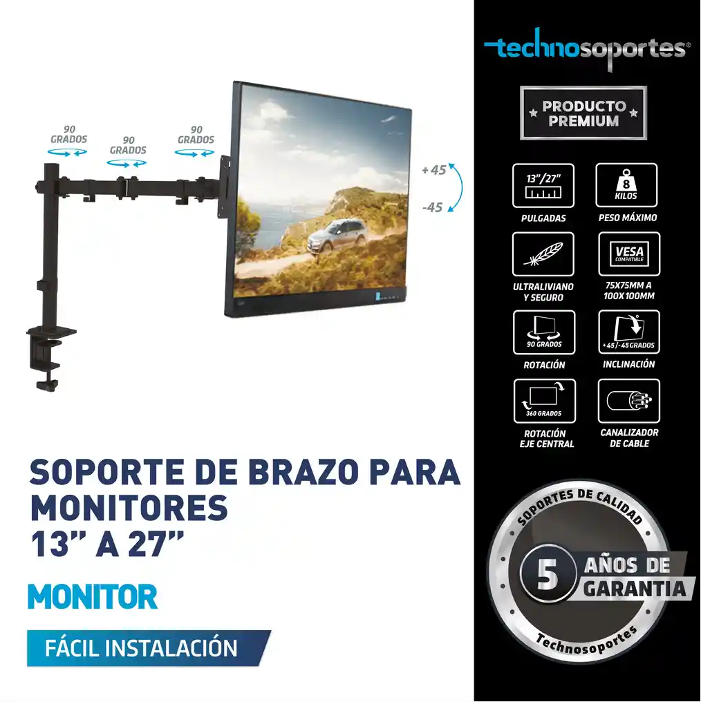 Soporte Brazo/monitore 13"/27"