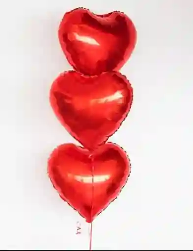 Bouquet De 3 Globos Metalizados Corazón Inflados Con Helio Certificado