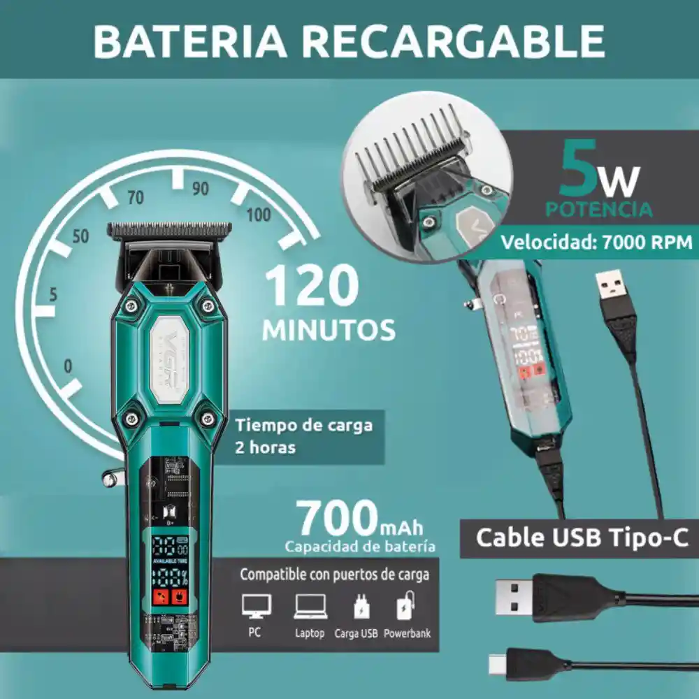 Maquina Patillera Afeitadora Corte De Pelo Inalambrica Vgr V-900