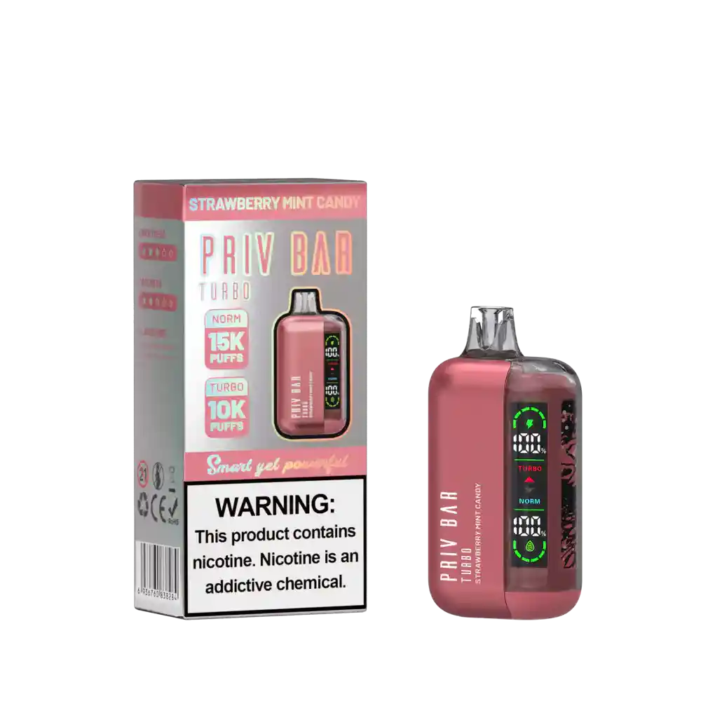 Priv Bar Turbo Stawberry Mint Candy 15k/10k Puff - 5% Nicotina