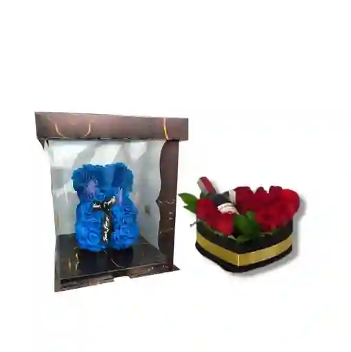 Oso De Rosas En Foami Azul Corazon De Rosas Con Vino