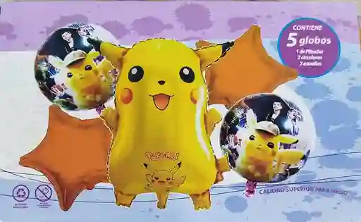 Bouquet Globo Bomba Personaje Infantil Pokemon Con Pokebolas X5