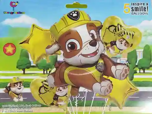 Bouquet Globo Bomba Personaje Infantil Rubble Perros Pow Patrol X5