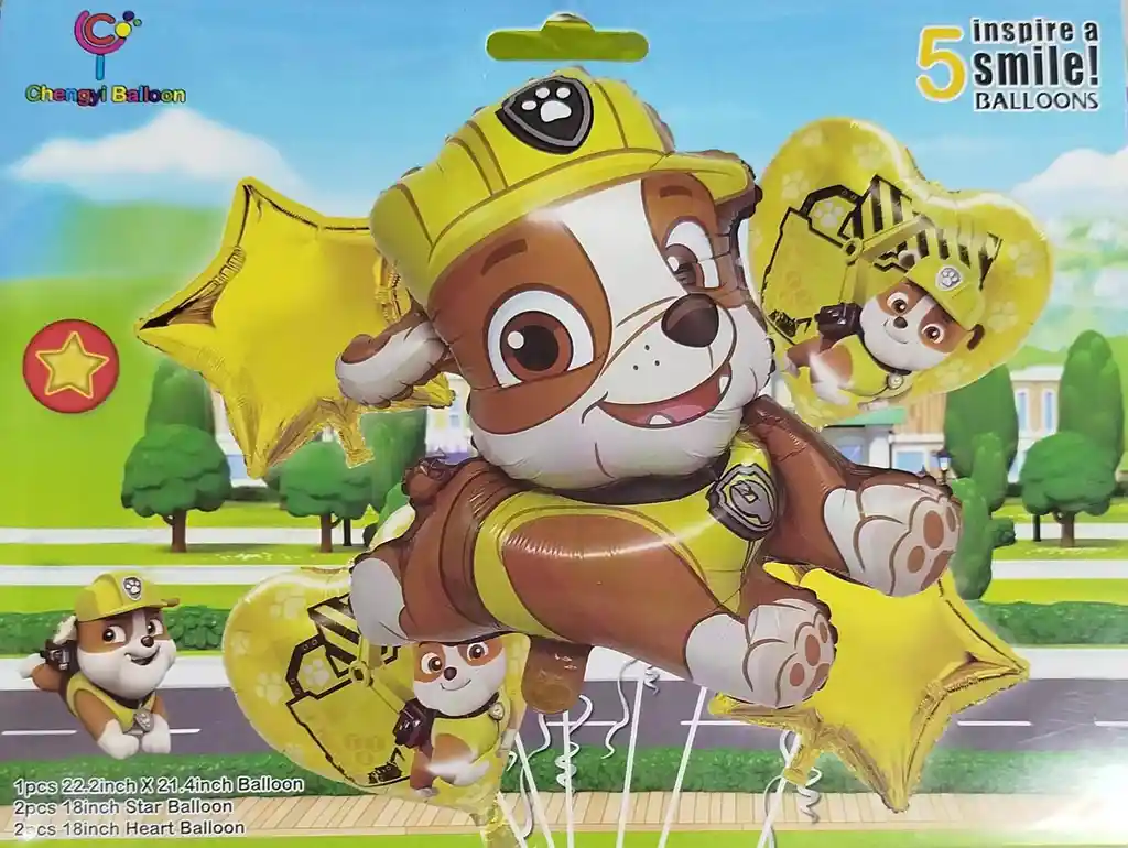 Bouquet Globo Bomba Personaje Infantil Rubble Perros Pow Patrol X5