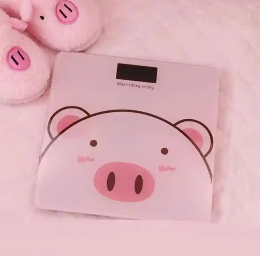 Pesa Báscula Peso Corporal Cerdito Rosada Marranito Vidrio
