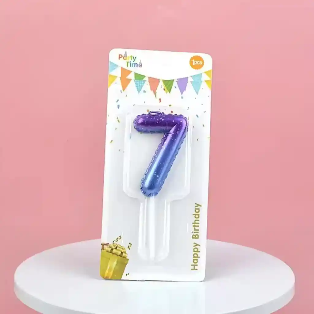 Vela Cumpleaños Estilo Globo Numero 7 Degradado Violeta