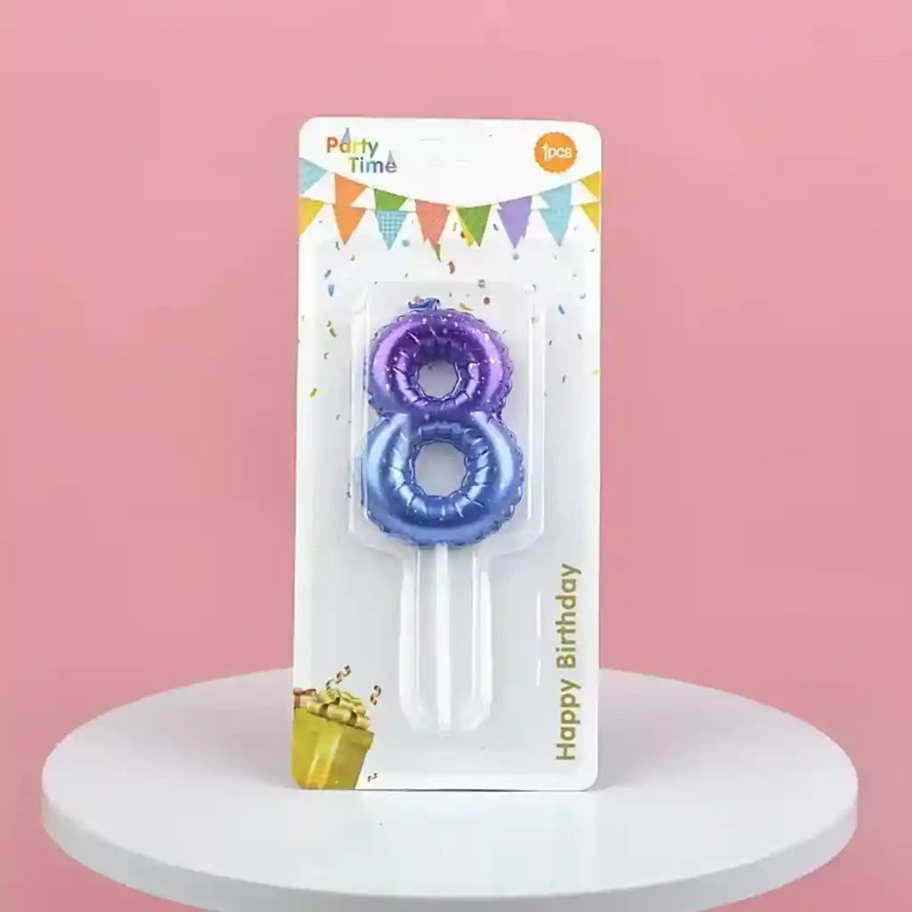 Vela Cumpleaños Estilo Globo Numero 8 Degradado Violeta