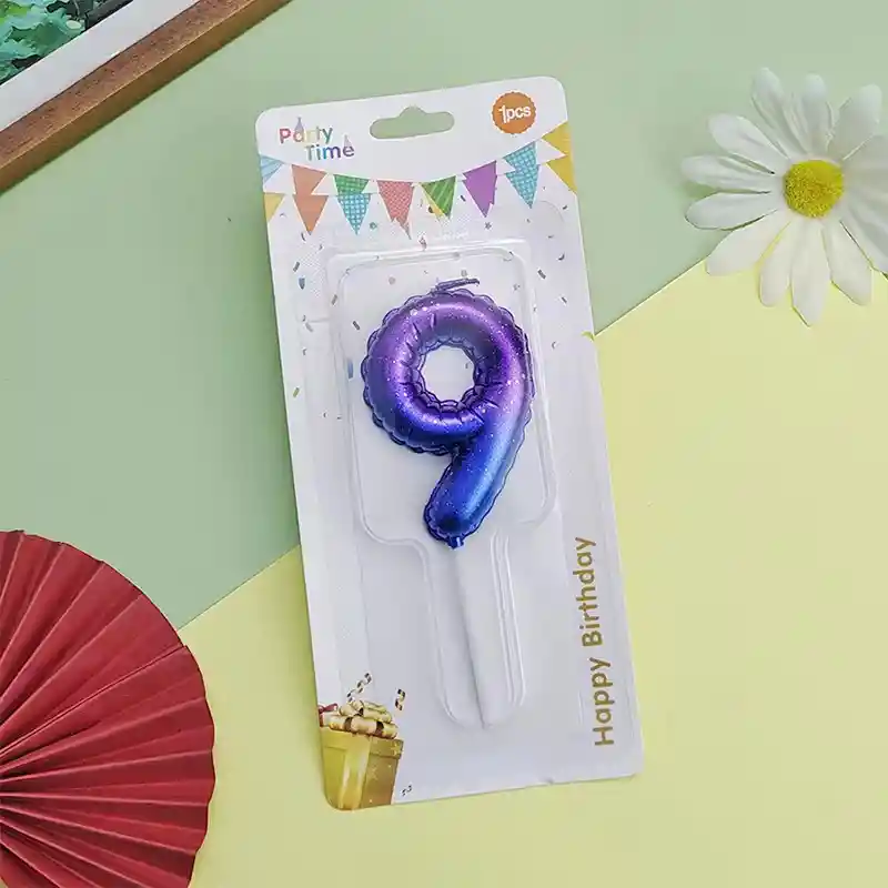 Vela Cumpleaños Estilo Globo Numero 9 Degradado Violeta