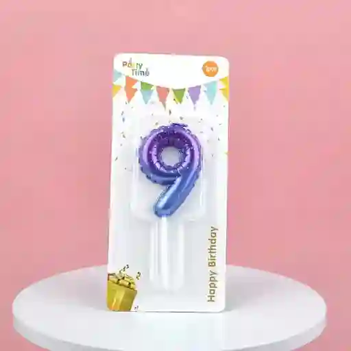Vela Cumpleaños Estilo Globo Numero 9 Degradado Violeta