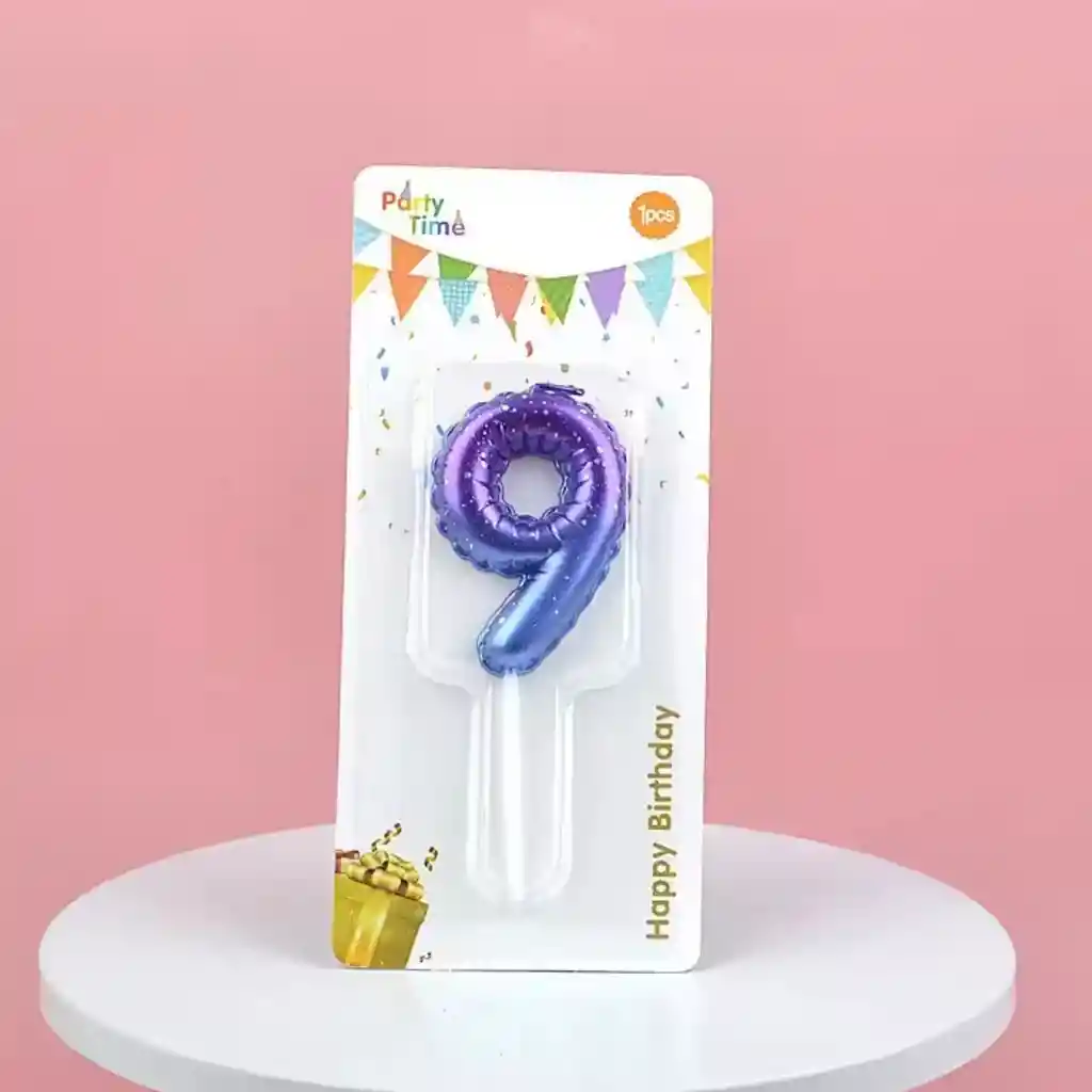 Vela Cumpleaños Estilo Globo Numero 9 Degradado Violeta