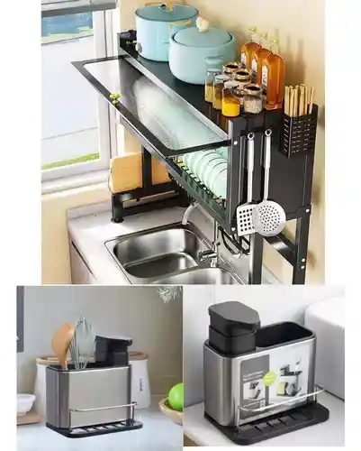Platero Escurridor De Platos Organizador Tapa + Dispensador