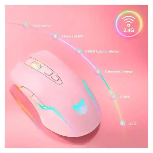 Mouse Onikuma Inalámbrico Recargable Rosa Cw905