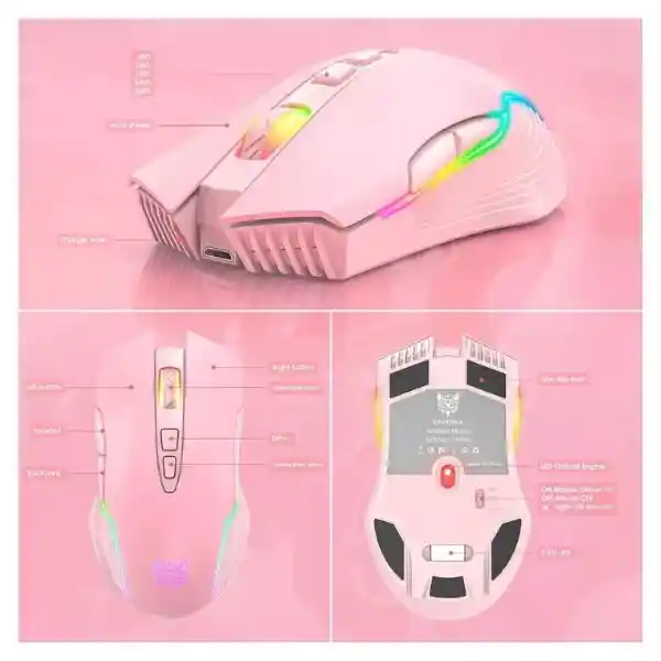 Mouse Onikuma Inalámbrico Recargable Rosa Cw905