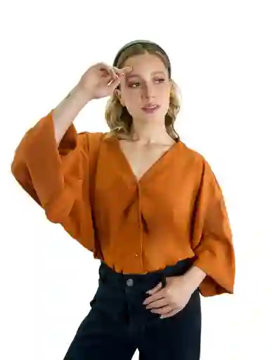 Blusa Mujer Escote V Manga Bombacha - Ocaso Terra U