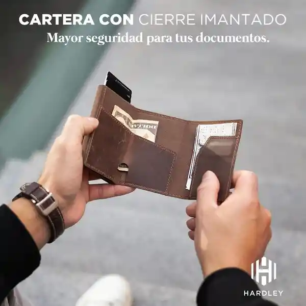 Billetera Cuero Hardley Tarjetero Protección Rfid - Cafe Oscuro
