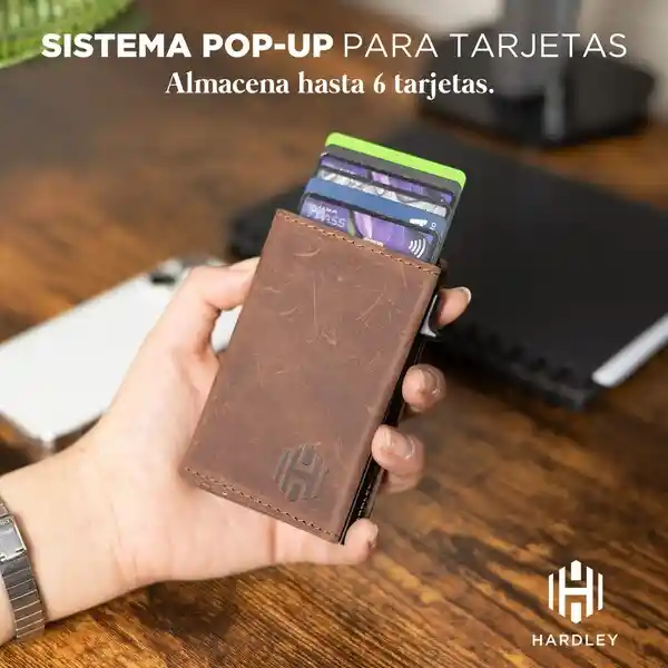 Billetera Cuero Hardley Tarjetero Protección Rfid - Cafe Oscuro