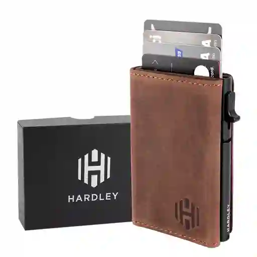 Billetera Cuero Hardley Tarjetero Protección Rfid - Cafe Oscuro