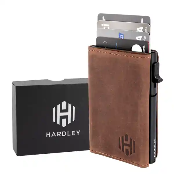 Billetera Cuero Hardley Tarjetero Protección Rfid - Cafe Oscuro