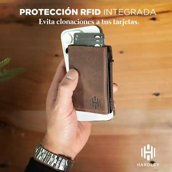 Billetera Cuero Hardley Tarjetero Protección Rfid - Cafe Oscuro