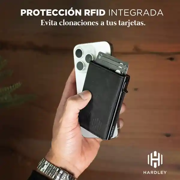 Billetera Cuero Hardley Tarjetero Protección Rfid - Negra