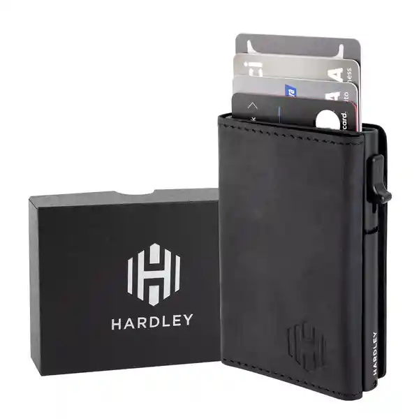Billetera Cuero Hardley Tarjetero Protección Rfid - Negra