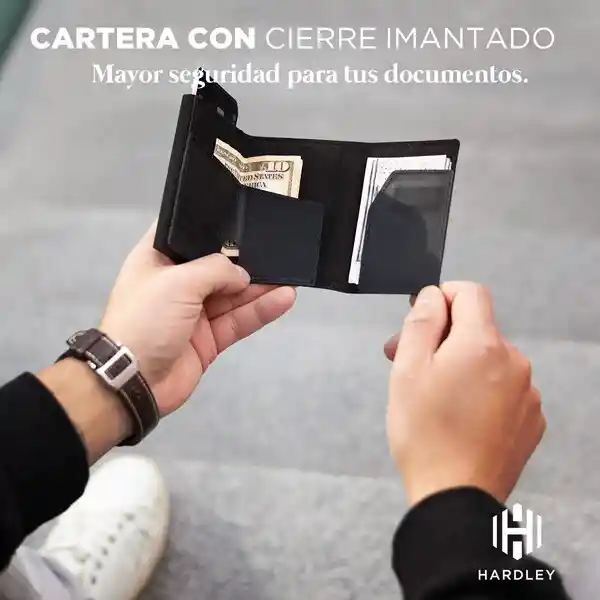 Billetera Cuero Hardley Tarjetero Protección Rfid - Negra