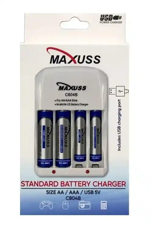Cargador + Pilas Recargable Maxuss 4 Baterías Recargables Aaa 1100mah