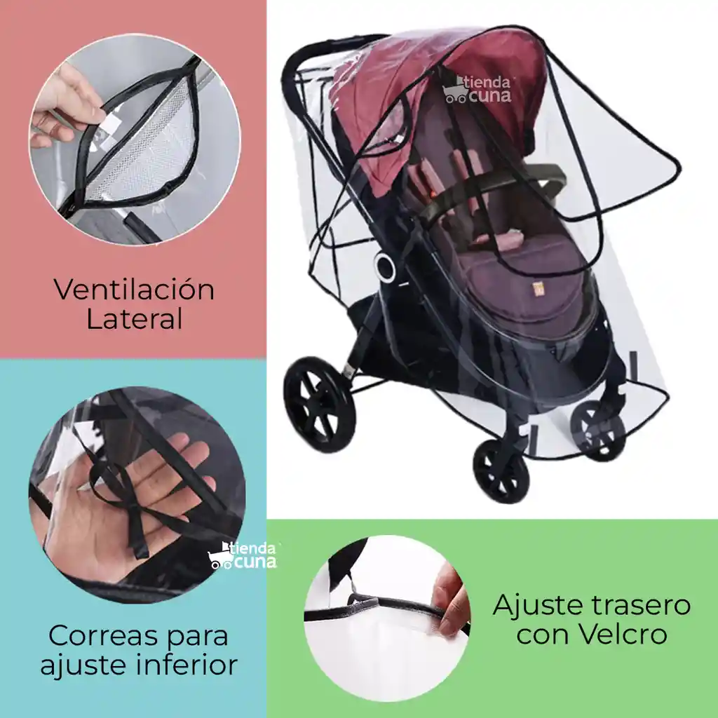 Forro Plastico Protector De Lluvia Coche Para Bebe Rosado Pro