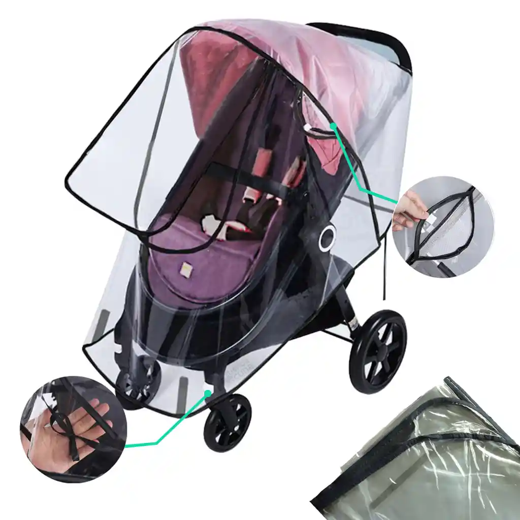 Forro Plastico Protector De Lluvia Coche Para Bebe Negro Pro