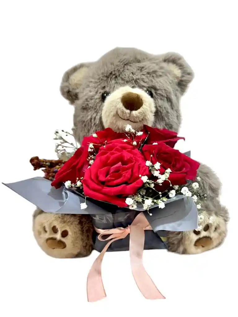 Oso De Peluche Con Flores De Rosas