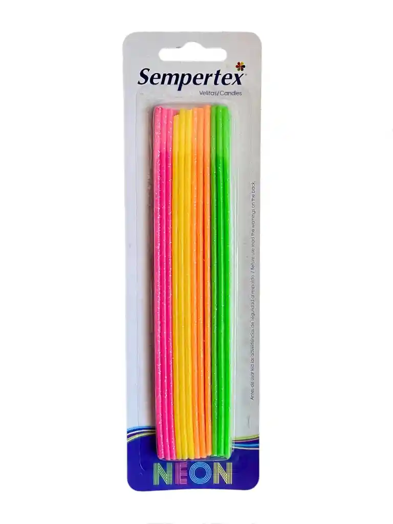 Vela Larga Neón Con Brillos X 24 Uds Sempertex