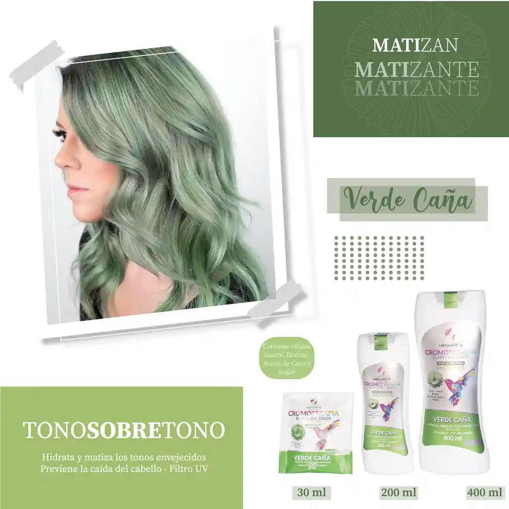 Mascarilla Matizante Verde Caña 200ml. Cromoterapia