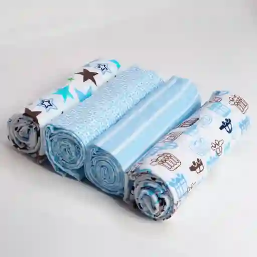 Paquete X4 Mantillas Azul Carritos 100% Algodón De 76x76cm, Sabana De Muselina Con Estampado Y Colores Divertidos, Manta De Tela Suave Y Antialérgica