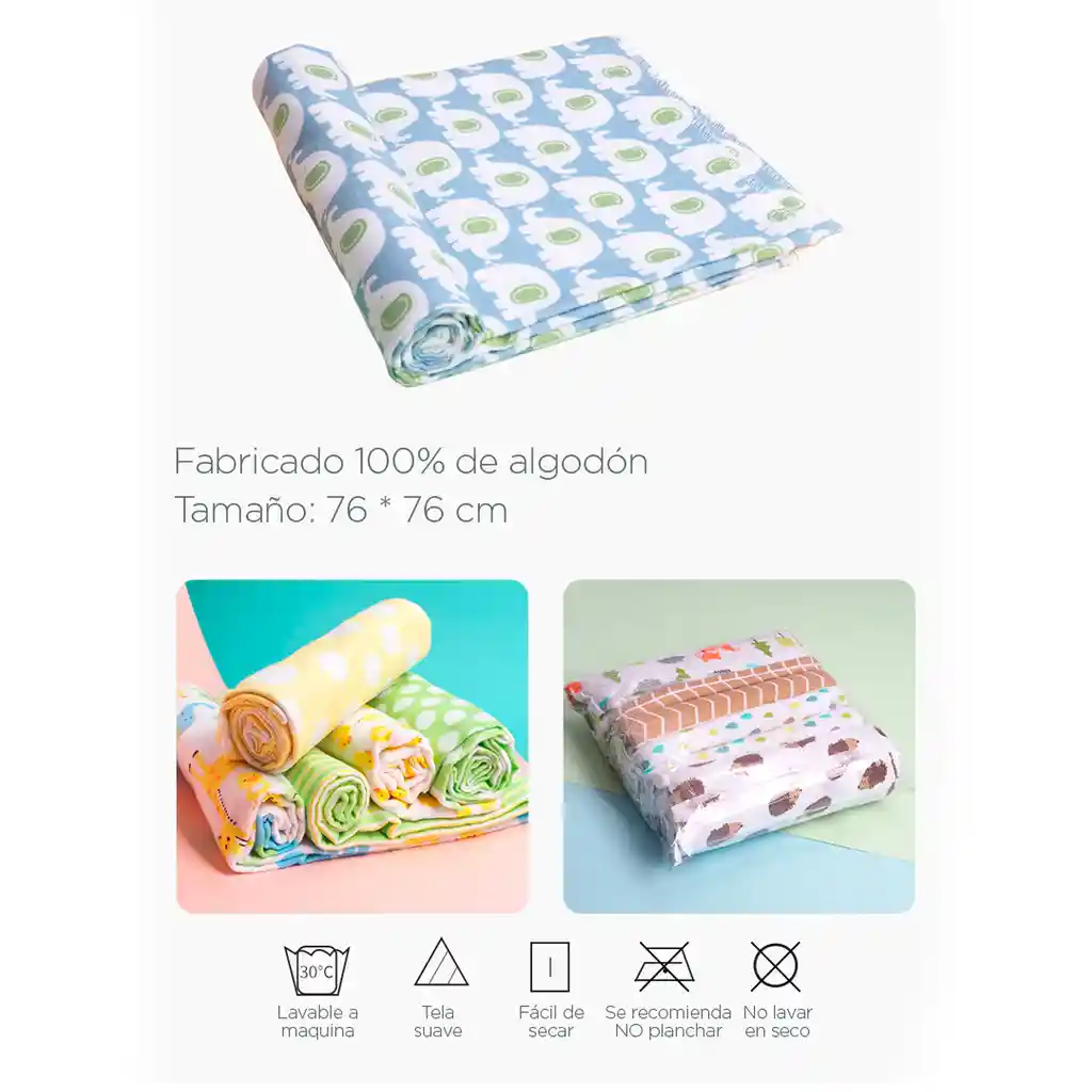 Paquete X4 Mantillas Azul Carritos 100% Algodón De 76x76cm, Sabana De Muselina Con Estampado Y Colores Divertidos, Manta De Tela Suave Y Antialérgica