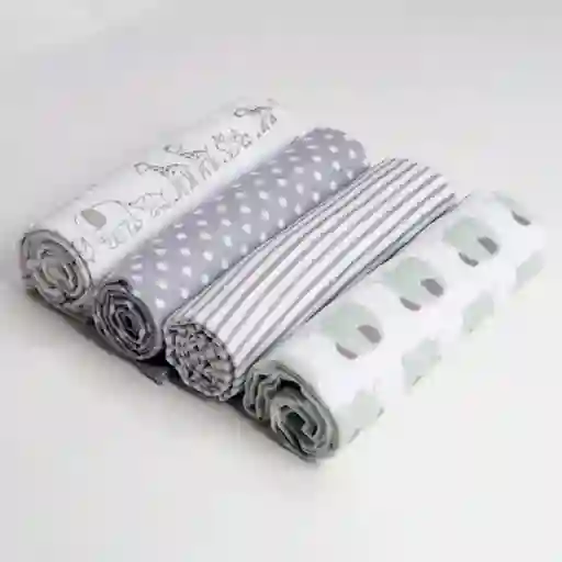Paquete X4 Mantillas Gris Animales 100% Algodón De 76x76cm, Sabana De Muselina Con Estampado Y Colores Divertidos, Manta De Tela Suave Y Antialérgica