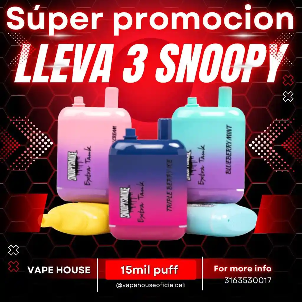 Vape Promocion 3 Snoopysmoke - 15000 Puff C/u - 5% Nicotina