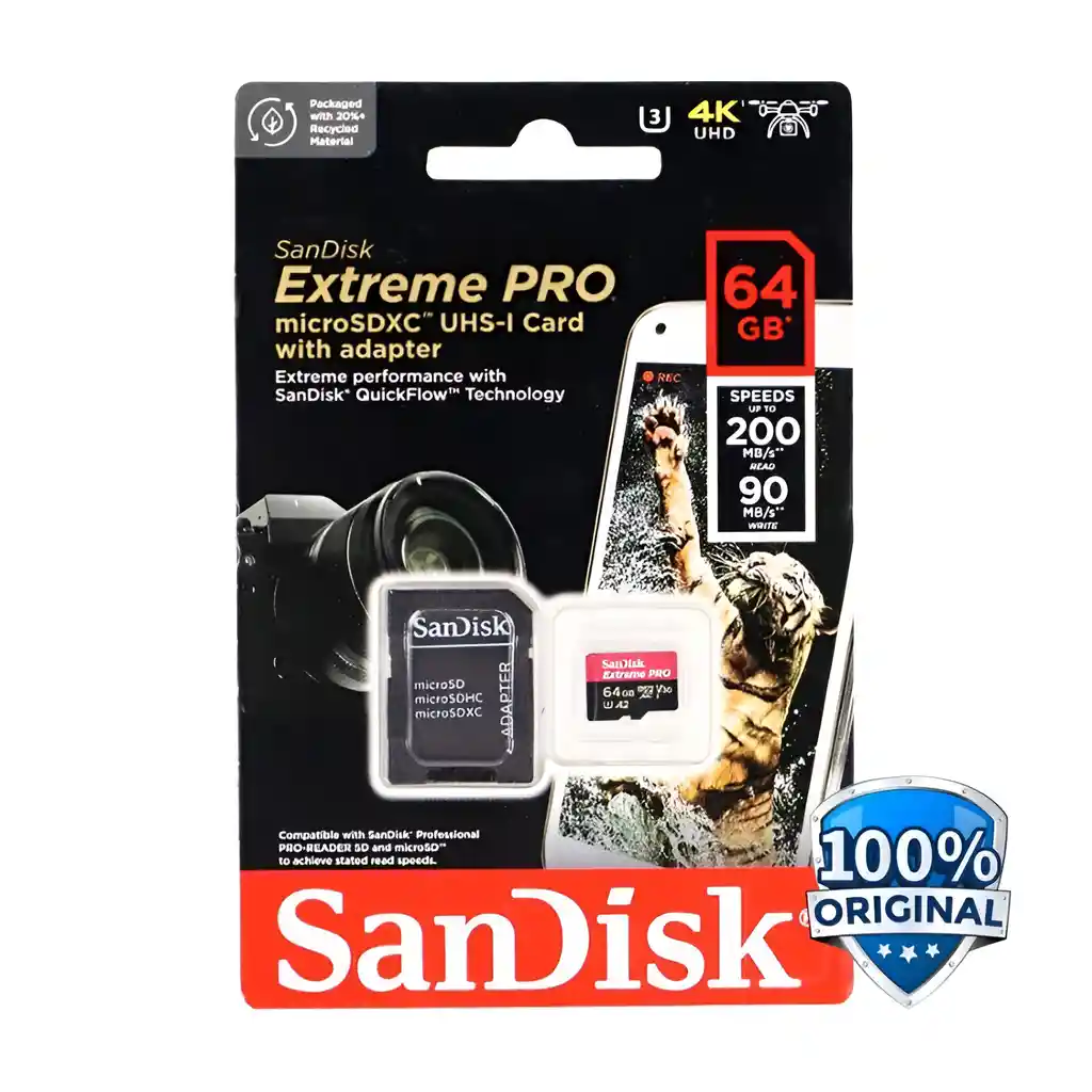 Micro Sd 64gb Sandisk Extreme Pro U3 4k 200mbs