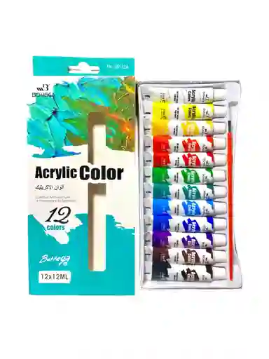 Pintura Acrílica Acrylic Color Bomega Caja X 12 Colores 12 Ml C/u