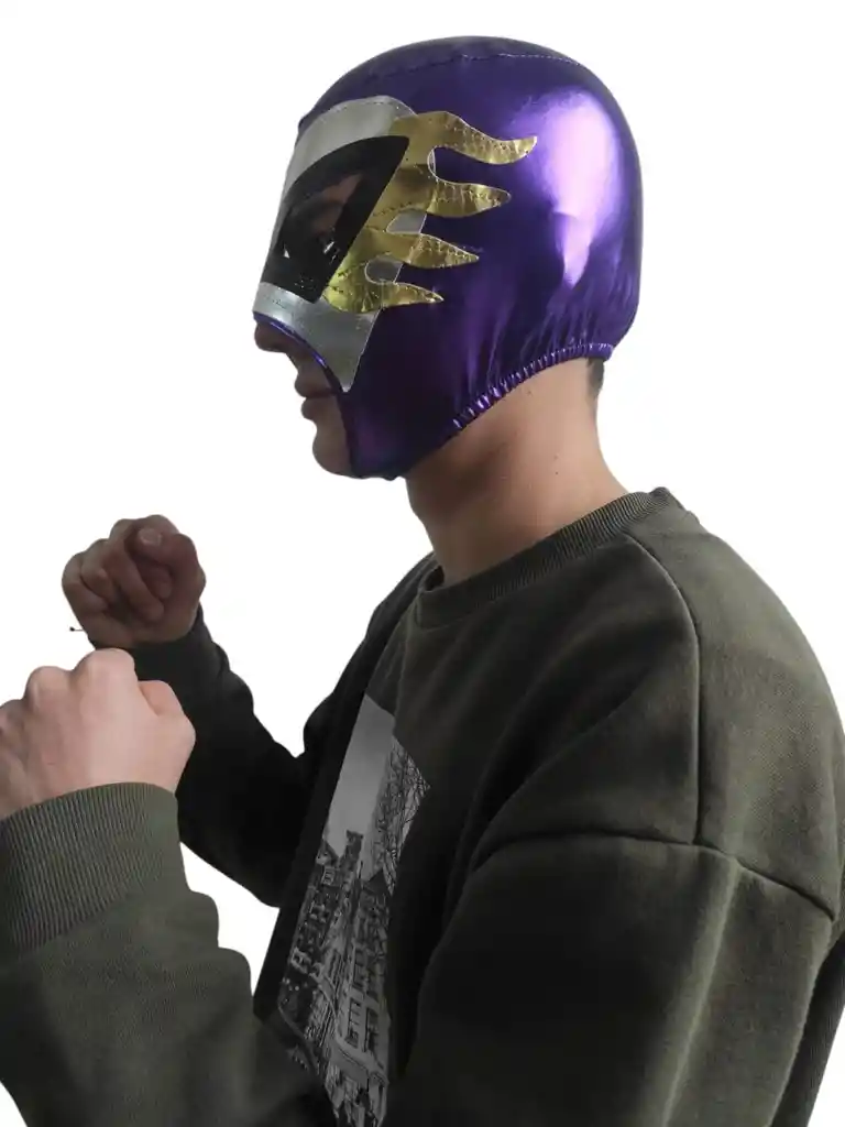 Mascara Mexicana Luchador Tela Disfraz Color Antifaz Morado Plateado Negro
