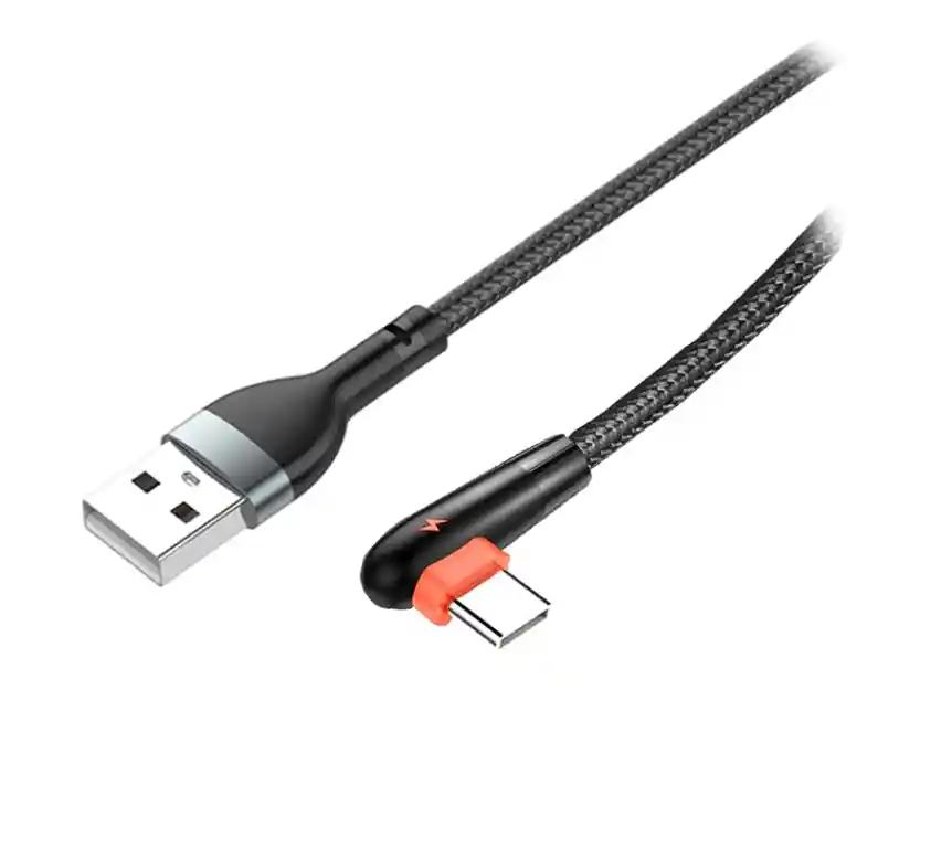 Cable Para Celular Acordonado Tipo C, Negro 90° 2.4a