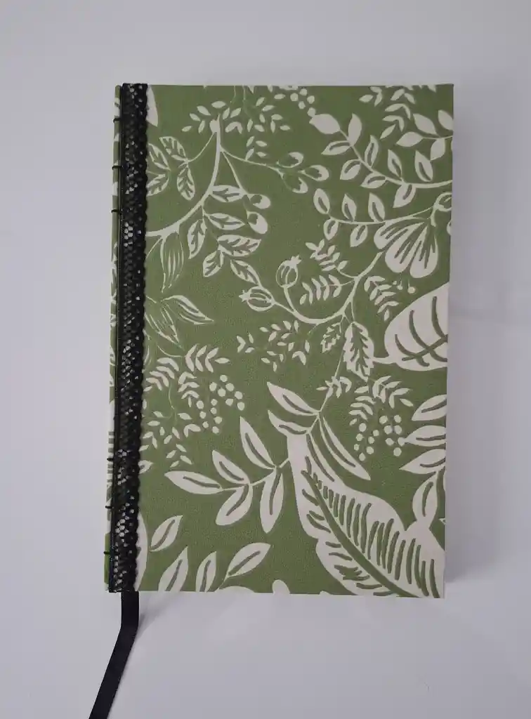 Cuaderno Belga Verde Plantas Grande Con Encaje