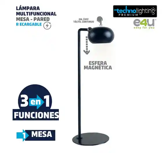 Lampara Multifuncional 3 Funciones En 1, Redonda Negra, Recargable!