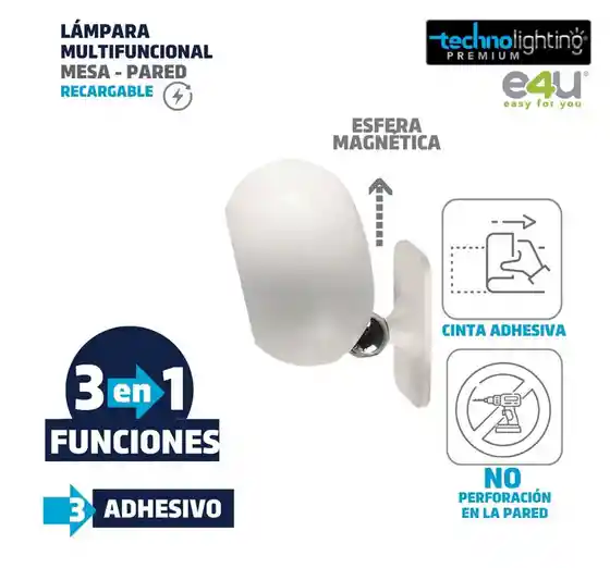 Lampara Multifuncional 3 Funciones En 1, Redonda Blanca, Recargable!