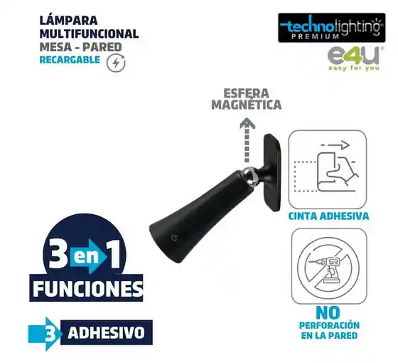 Lámpara Led Multifuncional 3 Funciones En 1, Copa Negra , Recargable!