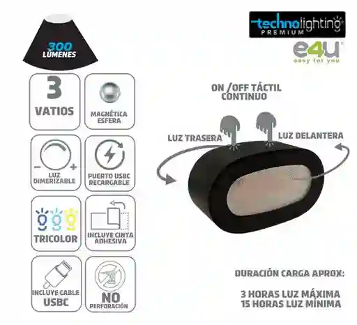 Lámpara Led Aplique 2 Funciones En 1, Para Muro/pared/mesa, Recargable!