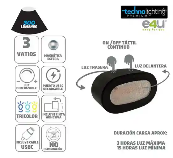 Lámpara Led Aplique 2 Funciones En 1, Para Muro/pared/mesa, Recargable!