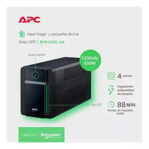 Ups Apc Bvx1200l-lm 1200va Interactiva 6 Tomas Avr 650 Watts